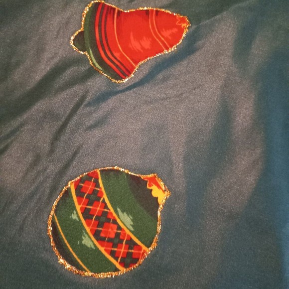 Christmas Tree Skirt 56" Green Ornaments Holly Teddy Bear Glitter Homemade T1 - Picture 3 of 5